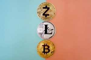 cryptocurrency coins in different colors