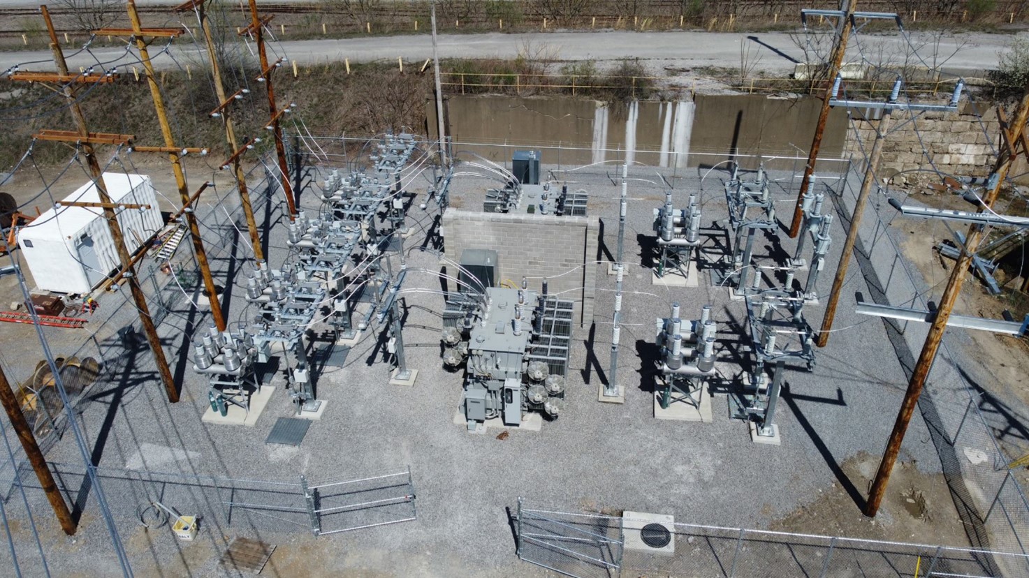 Aerial view of Midland, Pennsylvania new substation expansion 